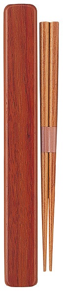 Lacquered Chopsticks & Case Set (M)　Wood Brown#塗箸・箸箱セット（Ｍ） ウッド　ブラウン